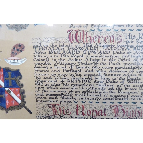 454 - A copy of the Grant of Arms to Lt.-Col. Edward Miles by authority of the Prince Regent, the Garter P... 