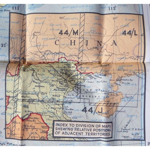 458 - Two British military issue silk escape and evasion maps: sheets 44L and 44M showing China and French... 