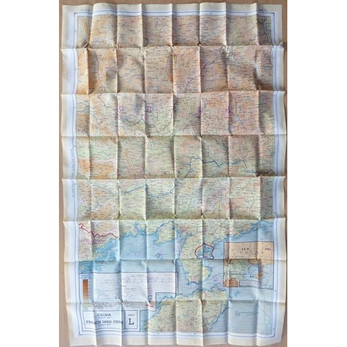 458 - Two British military issue silk escape and evasion maps: sheets 44L and 44M showing China and French... 