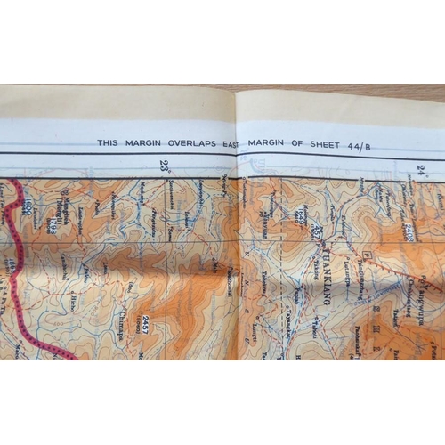 458 - Two British military issue silk escape and evasion maps: sheets 44L and 44M showing China and French... 