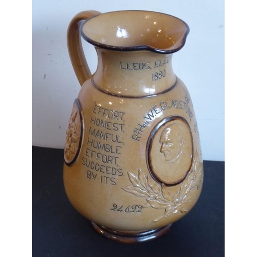 46 - A late 19th century Doulton Lambeth stone ware jug of political interest 'Leeds Election 1880', the ... 