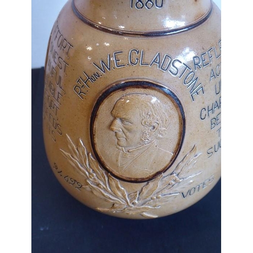 46 - A late 19th century Doulton Lambeth stone ware jug of political interest 'Leeds Election 1880', the ... 