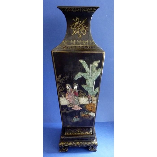 468 - A Chinese vase and stand inlaid with hardstones and bamboo (45cm high), together with a 19th century... 