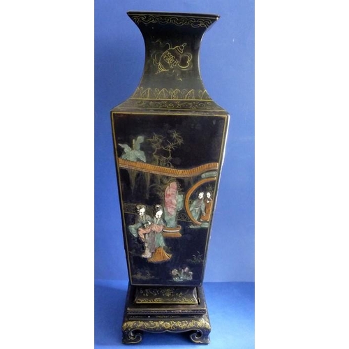 468 - A Chinese vase and stand inlaid with hardstones and bamboo (45cm high), together with a 19th century... 