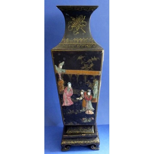 468 - A Chinese vase and stand inlaid with hardstones and bamboo (45cm high), together with a 19th century... 