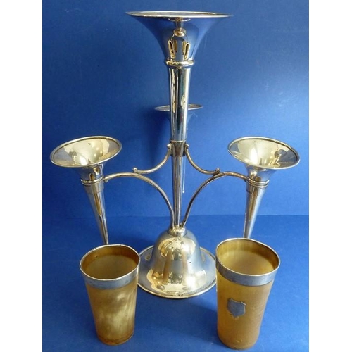 478 - A Birmingham silver epergne and two Asprey & Co. horn beakers (3)