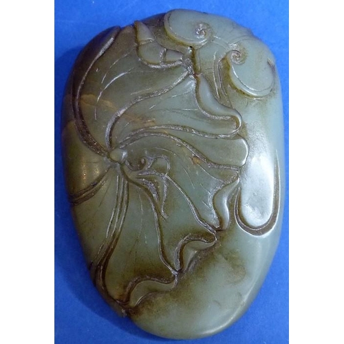 493 - Three Asian hardstone pebble carvings, Zhong Kui, Fish Hawk and jadeite Fisherman (3)