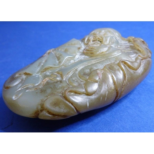 493 - Three Asian hardstone pebble carvings, Zhong Kui, Fish Hawk and jadeite Fisherman (3)