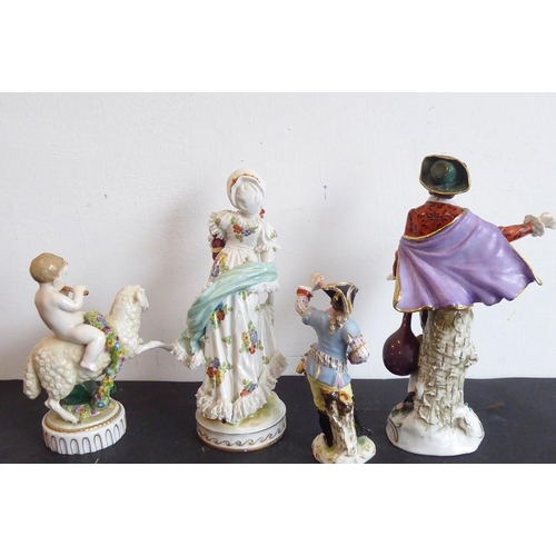 50 - A continental porcelain figure group; late 19th century, a gentleman in early dress with outstretche... 