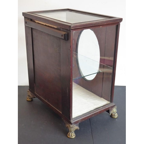 504 - A 19th century mahogany chequer strung and mother of pearl inlaid table display cabinet; the hinged ... 