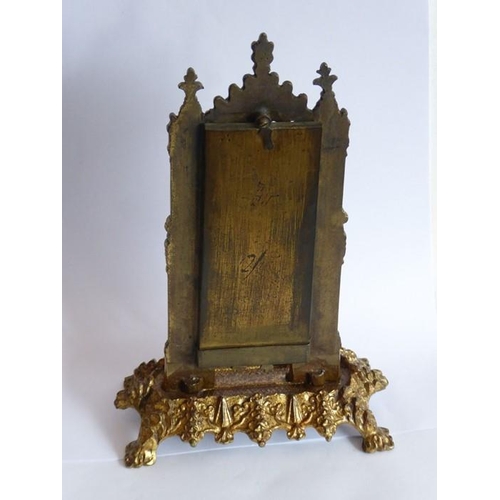 507 - A 19th century cast gilt-metal thermometer stand in high Gothic style; with ivory register plate but... 