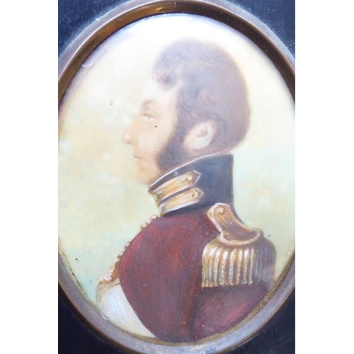 516 - A mid-19th century oval shoulder-length portrait military portrait miniature study; 'Richard Fitzroy... 