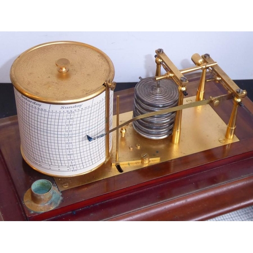 535 - An early 20th century mahogany-cased barograph; with interior gilded-metal ware and the circular gra... 