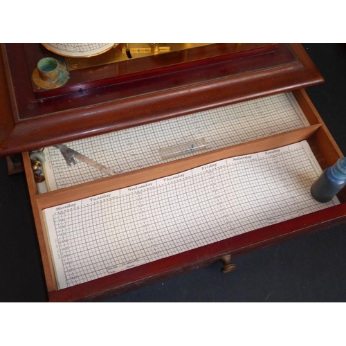 535 - An early 20th century mahogany-cased barograph; with interior gilded-metal ware and the circular gra... 