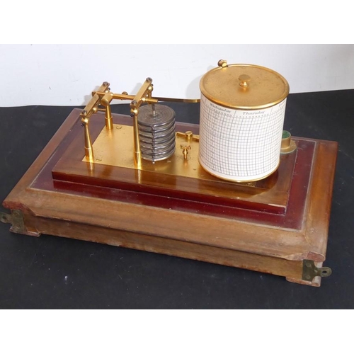 535 - An early 20th century mahogany-cased barograph; with interior gilded-metal ware and the circular gra... 