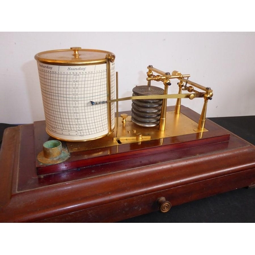 535 - An early 20th century mahogany-cased barograph; with interior gilded-metal ware and the circular gra... 