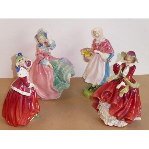 562 - Four Royal Doulton figures to include 'Market Day' (HN 1991, star crack to base), 'Top o' the Hill' ... 