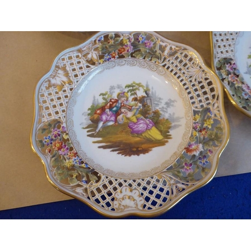 6 - A good late 19th/early 20th century Dresden porcelain part dessert service comprising comport, two b... 