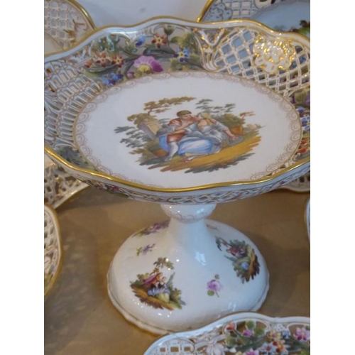 6 - A good late 19th/early 20th century Dresden porcelain part dessert service comprising comport, two b... 