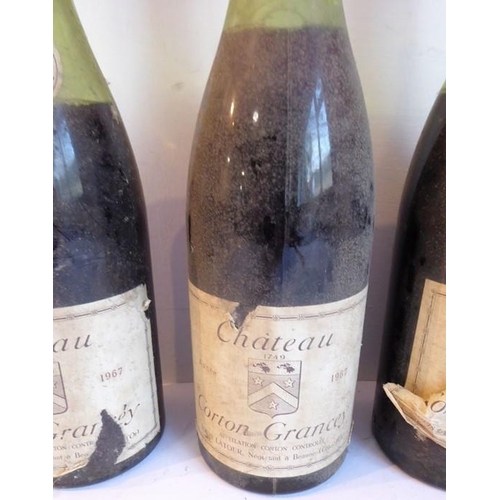 614 - Three bottles of Chateau Corton Grancey 1967 and a bottle of Beaune - Clos du Roi 1966 - Doudet Naud... 