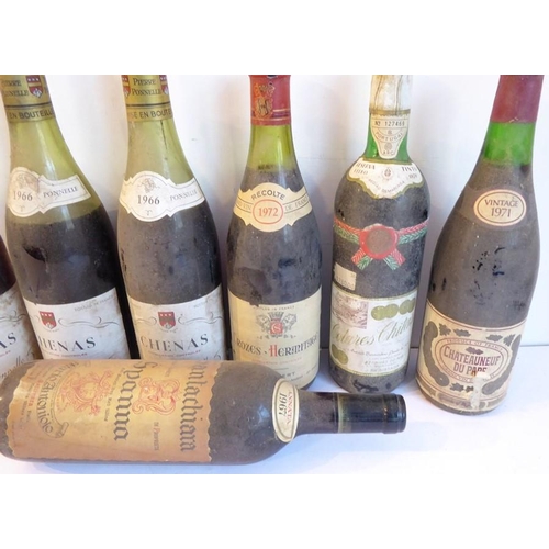 615 - A mixed lot of 7 bottles: 3 x Chénas 1966 Pierre Ponnelle; Crozes Hermitage 1973 - Salavert; Colares... 