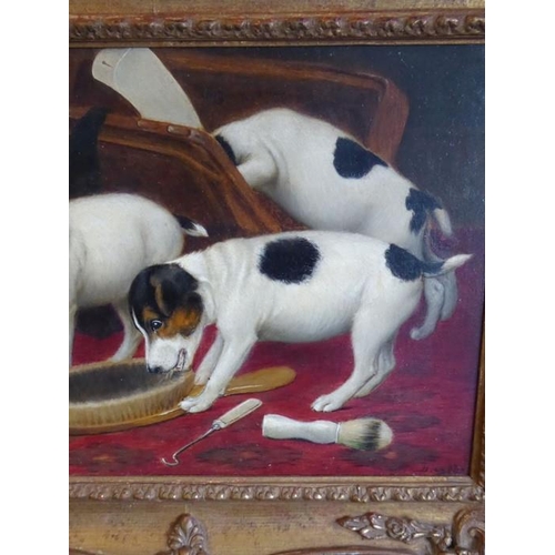 631 - B. (BERNARD) H. COBBE (act. circa 1868-1883), a 19th century gilt-framed oil on canvas study of thre... 