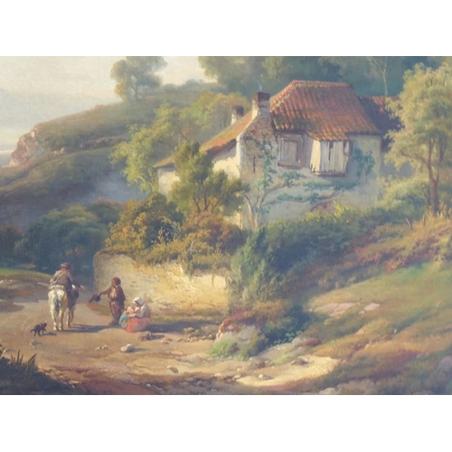 633 - JOSEPH QUINAUX (1822-1895), a gilt-framed oil on canvas study of a countryside scene (lined), figure... 