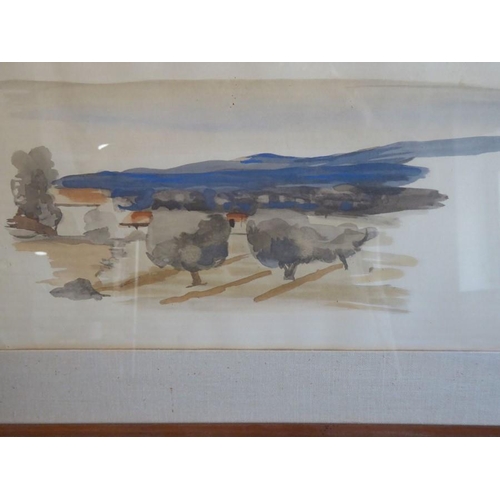 640 - A gilt framed and glazed watercolour study after Raoul Dufy (a copy), possibly Provence, circular st... 