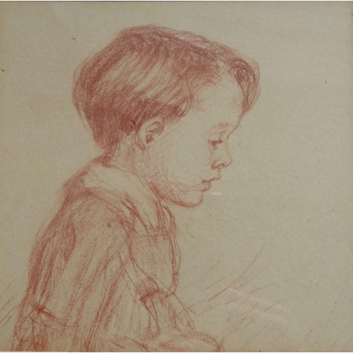 642 - A good early 20th century oak-framed and glazed shoulder-length sepia portrait of a young boy in pro... 