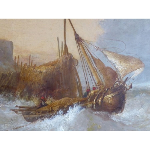 663 - James WEBB (c. 1825-1895); a large, gilt-framed 19th century oil on canvas 'Boat in Choppy Waters' (... 