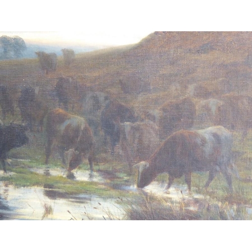 665 - Alfred GREY R.H.A. (Irish, 1845-1926); a large gilt-framed oil on canvas 'Cattle Watering', signed A... 