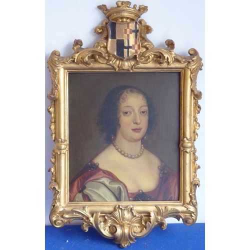 673 - 17th century French School; a gilt-framed oil on panel, a shoulder-length portrait study of Marie de... 