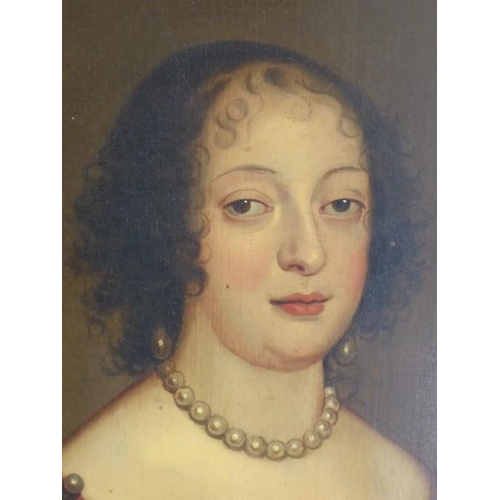 673 - 17th century French School; a gilt-framed oil on panel, a shoulder-length portrait study of Marie de... 