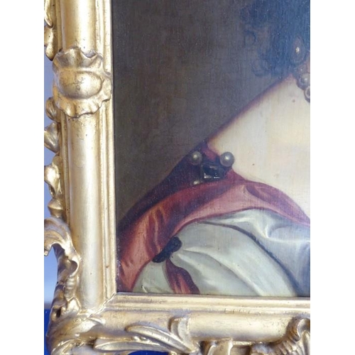 673 - 17th century French School; a gilt-framed oil on panel, a shoulder-length portrait study of Marie de... 