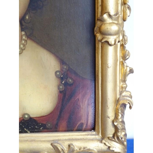 673 - 17th century French School; a gilt-framed oil on panel, a shoulder-length portrait study of Marie de... 