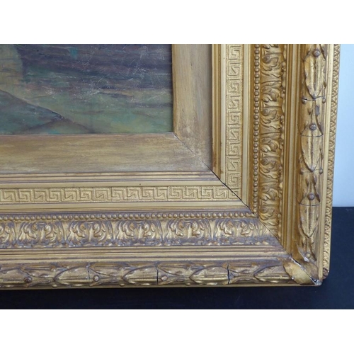 679 - GEO (GEORGE) GREGORY (1849-1938), a large gilt framed oil on canvas Continental waterway study with ... 