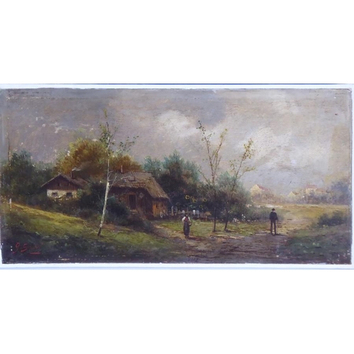 699 - *ADOLF KAUFMANN (1848-1916), Austrian; an unframed oil on panel study, country scene with figures wa... 