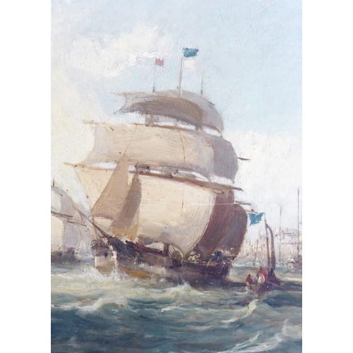 703 - W. (William Edward) WEBB (1862 - 1903); a framed oil on canvas 'Outward Bound off Cardiff' (possibly... 