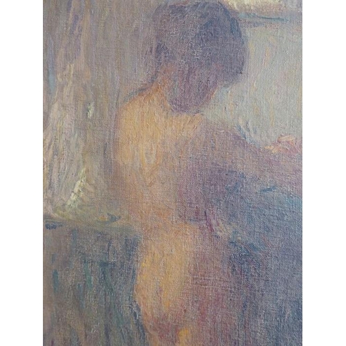 708 - Erna HOPPE KINROSS (1878-1964); an oak-framed oil on canvas study 'Nude Portrait Study', signed lowe... 