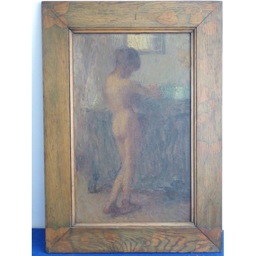 708 - Erna HOPPE KINROSS (1878-1964); an oak-framed oil on canvas study 'Nude Portrait Study', signed lowe... 