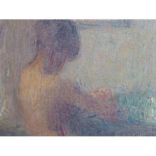 708 - Erna HOPPE KINROSS (1878-1964); an oak-framed oil on canvas study 'Nude Portrait Study', signed lowe... 