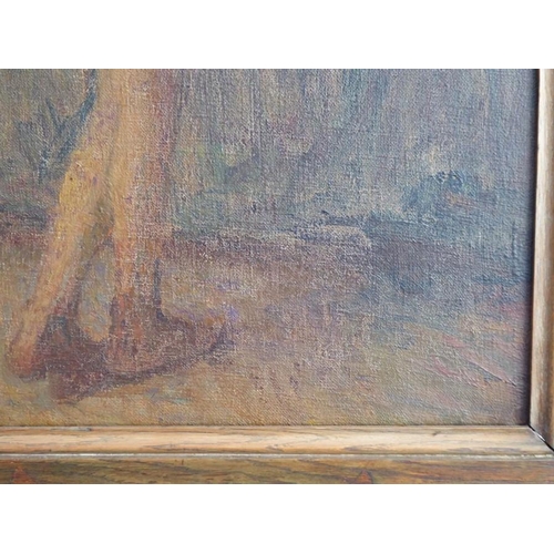 708 - Erna HOPPE KINROSS (1878-1964); an oak-framed oil on canvas study 'Nude Portrait Study', signed lowe... 