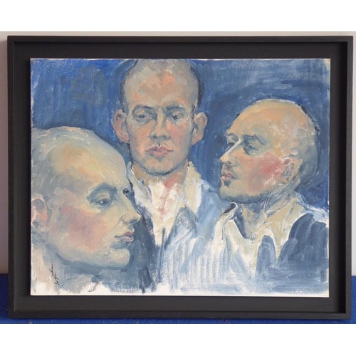 710 - JULIE SKJOLD (20th century), a box-framed oil on canvas onto board study 'Three Heads'; Julie Skjold... 