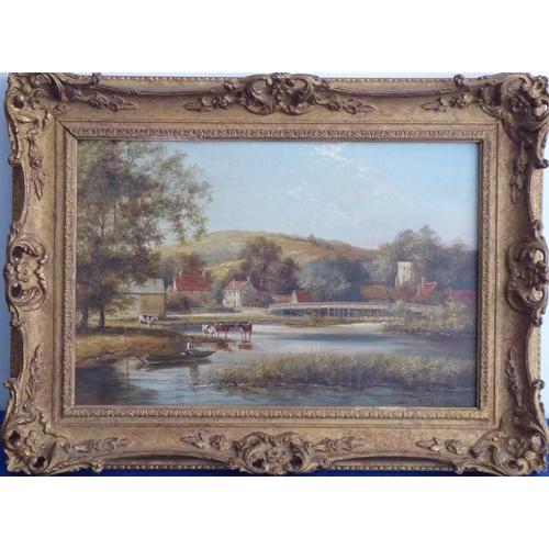 713 - William Raymond DOMMERSEN (Dutch, 1850-1927); a gilt-framed oil on canvas 'Streatley Bridge on the T... 