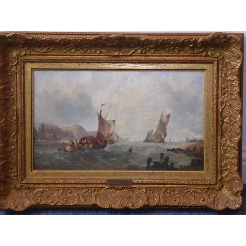 714 - ALFRED MONTAGUE (1832-c. 1883), a gilt-framed (later) oil on canvas (lined) marine study, coastal sc... 