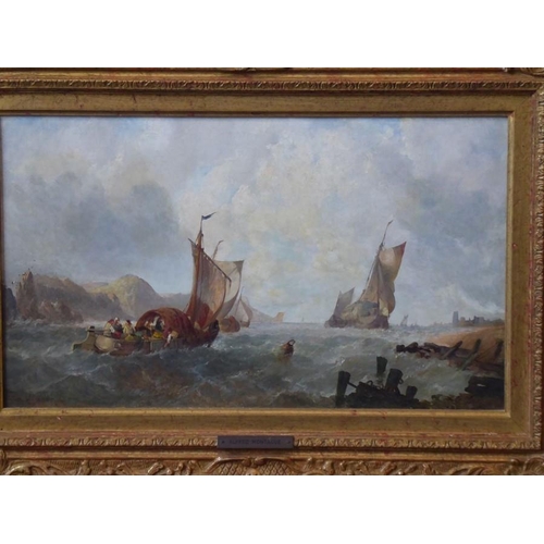 714 - ALFRED MONTAGUE (1832-c. 1883), a gilt-framed (later) oil on canvas (lined) marine study, coastal sc... 