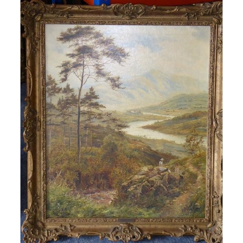 718 - THEODORE HINES (act. 1876-1889), a large gilt-framed oil on canvas study 'On the River Dee', annotat... 