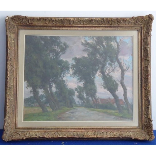 721 - Louis CLESSE (Belgian, 1889-1961); a framed and glazed oil on board study 'Landscape with Tree-lined... 