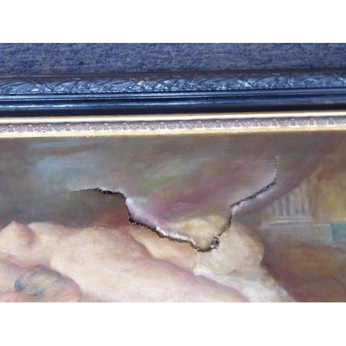 722 - A late 19th early 20th century parcel-gilt framed and glazed oil on canvas female nude study; the su... 