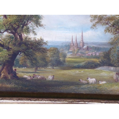 728 - T (THOMAS) CRESWICK (1811-1869), a gilt-framed (later) oil on canvas study, pastoral scene with shep... 